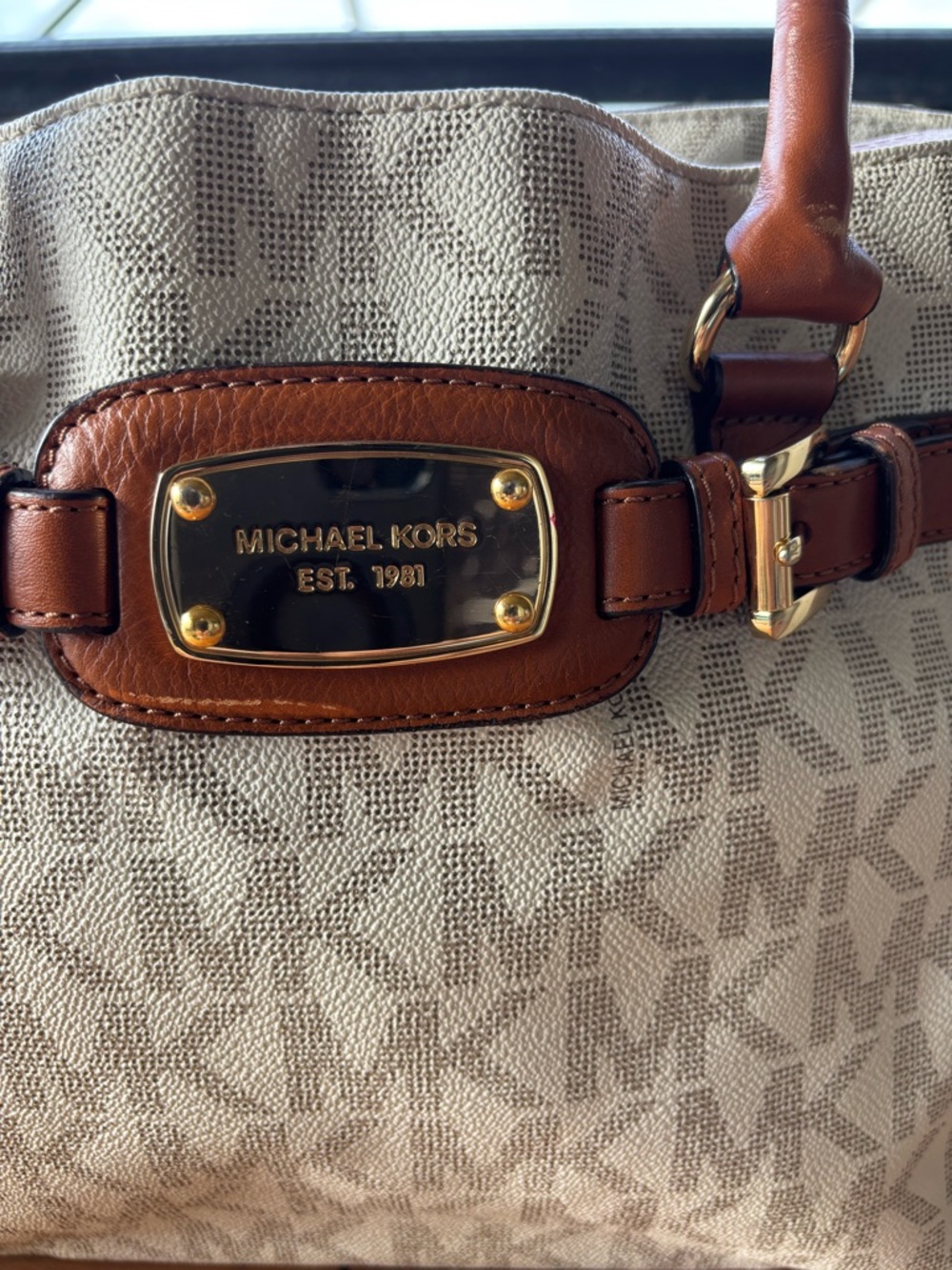 Michael Kors Beige Logo Tote with Brown Leather Handles - Picture 4 of 16